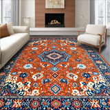 Ultra Soft Area Rug, Non Slip, Stain Resistant, Washable Area Rugs for Living Room, Bedroom, Lively Multicolor Medallion Charm(Orange)