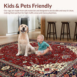 Ultra Soft Area Rug, Non Slip, Stain Resistant, Washable Area Rugs for Living Room, Bedroom, Elegant Red Floral Heritage Pattern(Red)
