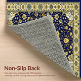 Ultra Soft Area Rug, Non Slip, Stain Resistant, Washable Area Rugs for Living Room, Bedroom, Striking Abstract Floral Area with Elegant Blue and Gold(Blue)