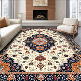 Ultra Soft Area Rug, Non Slip, Stain Resistant, Washable Area Rugs for Living Room, Bedroom, Chic Vintage Tiled Design(White)