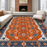Ultra Soft Area Rug, Non Slip, Stain Resistant, Washable Area Rugs for Living Room, Bedroom, Timeless Vintage Botanical Design(Orange)