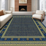 Ultra Soft Area Rug, Non Slip, Stain Resistant, Washable Area Rugs for Living Room, Bedroom, Artisan Geometric Area with Deep Blue and Gold Motifs(Blue)