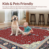 Ultra Soft Area Rug, Non Slip, Stain Resistant, Washable Area Rugs for Living Room, Bedroom, Timeless Cozy Damask Aesthetic(Red)