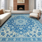 Ultra Soft Area Rug, Non Slip, Stain Resistant, Washable Area Rugs for Living Room, Bedroom, Striking Tropical Print with Medallions(Blue)
