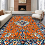 Ultra Soft Area Rug, Non Slip, Stain Resistant, Washable Area Rugs for Living Room, Bedroom, Artful Floral Circular Arrangement(Orange)