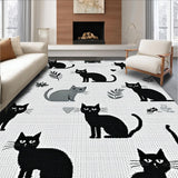 Ultra Soft Area Rug, Non Slip, Stain Resistant, Washable Area Rugs for Living Room, Bedroom, Whimsical Stretched Feline Motif(Black)