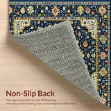 Ultra Soft Area Rug, Non Slip, Stain Resistant, Washable Area Rugs for Living Room, Bedroom, Symmetrical Floral with Smoke & Beige(Blue)