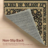 Ultra Soft Area Rug, Non Slip, Stain Resistant, Washable Area Rugs for Living Room, Bedroom, Timeless Botanical Tapestry Fusion(Black)