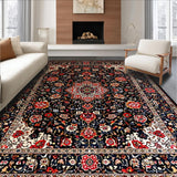 Ultra Soft Area Rug, Non Slip, Stain Resistant, Washable Area Rugs for Living Room, Bedroom, Stylish Monochrome Botanical Motif(Black)
