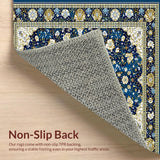 Ultra Soft Area Rug, Non Slip, Stain Resistant, Washable Area Rugs for Living Room, Bedroom, Elegant Floral White Blossom Style(Blue)
