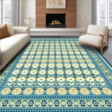 Ultra Soft Area Rug, Non Slip, Stain Resistant, Washable Area Rugs for Living Room, Bedroom, Symmetrical Trellis for Living(Blue)