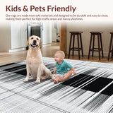 Ultra Soft Area Rug, Non Slip, Stain Resistant, Washable Area Rugs for Living Room, Bedroom, Elegant Black Geometric Symmetry(Black)
