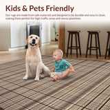 Ultra Soft Area Rug, Non Slip, Stain Resistant, Washable Area Rugs for Living Room, Bedroom, Contemporary Rustic Checkered Motif(Brown)