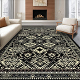 Ultra Soft Area Rug, Non Slip, Stain Resistant, Washable Area Rugs for Living Room, Bedroom, Eclectic Earthy Geometric Fusion(Black)