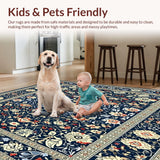 Ultra Soft Area Rug, Non Slip, Stain Resistant, Washable Area Rugs for Living Room, Bedroom, Waterproof Runner with Rustic Botanical Motif(Blue)