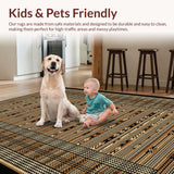 Ultra Soft Area Rug, Non Slip, Stain Resistant, Washable Area Rugs for Living Room, Bedroom, Artisanal Heritage Rustic Design(Brown)