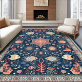 Ultra Soft Area Rug, Non Slip, Stain Resistant, Washable Area Rugs for Living Room, Bedroom, Vibrant Beachy Ogee Pattern(Blue)