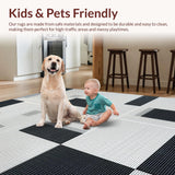 Ultra Soft Area Rug, Non Slip, Stain Resistant, Washable Area Rugs for Living Room, Bedroom, Sophisticated Silver Trellis Aesthetic(Black)