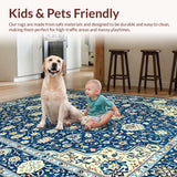 Ultra Soft Area Rug, Non Slip, Stain Resistant, Washable Area Rugs for Living Room, Bedroom, Elegant Distressed Floral Medallion(Blue)
