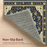Ultra Soft Area Rug, Non Slip, Stain Resistant, Washable Area Rugs for Living Room, Bedroom, Vintage Inspired Damask Pack(Blue)