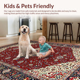 Ultra Soft Area Rug, Non Slip, Stain Resistant, Washable Area Rugs for Living Room, Bedroom, Timeless Vintage Medallion Artistry(Red)
