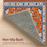 Ultra Soft Area Rug, Non Slip, Stain Resistant, Washable Area Rugs for Living Room, Bedroom, Artful Multicolored Medallion Style(Orange)