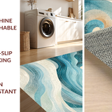 Ultra Soft Area Rug, Non Slip, Stain Resistant, Washable Area Rugs for Living Room, Bedroom, Abstract Ocean Swirl Pattern with Nautical Shell Accents(Blue)