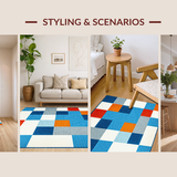 Ultra Soft Area Rug, Non Slip, Stain Resistant, Washable Area Rugs for Living Room, Bedroom, Cheerful Geometric Play Space(Blue)