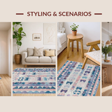 Ultra Soft Area Rug, Non Slip, Stain Resistant, Washable Area Rugs for Living Room, Bedroom, Preppy Curves Rug With Layered Bows And Playful Scallop Trim Artistic Pattern(Blue)