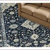 Ultra Soft Area Rug, Non Slip, Stain Resistant, Washable Area Rugs for Living Room, Bedroom, Rustic Vintage Geometric Aesthetic(Blue)