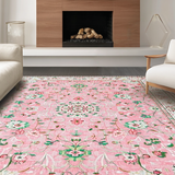 Ultra Soft Area Rug, Non Slip, Stain Resistant, Washable Area Rugs for Living Room, Bedroom, Sophisticated Green Floral Tones(Pink)