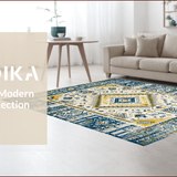 Ultra Soft Area Rug, Non Slip, Stain Resistant, Washable Area Rugs for Living Room, Bedroom, Contemporary Vibrant Tribal Motif(Blue)