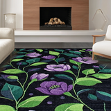 Ultra Soft Area Rug, Non Slip, Stain Resistant, Washable Area Rugs for Living Room, Bedroom, Vivid Botanical Dreamscape Design(Black)