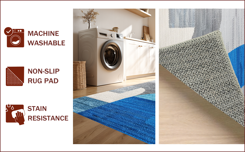 Ultra Soft Area Rug, Non Slip, Stain Resistant, Washable Area Rugs for Living Room, Bedroom, Modern Abstract Grey Blue Living Room Rug(Blue) - ODIKA