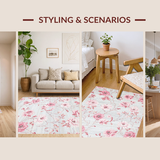 Ultra Soft Area Rug, Non Slip, Stain Resistant, Washable Area Rugs for Living Room, Bedroom, Chic Floral Pastel Elegance(Ivory)