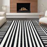 Ultra Soft Area Rug, Non Slip, Stain Resistant, Washable Area Rugs for Living Room, Bedroom, Striped Woven Rug: Farmhouse Style Area Rug(Black)