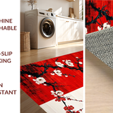 Ultra Soft Area Rug, Non Slip, Stain Resistant, Washable Area Rugs for Living Room, Bedroom, Chic Black and White Floral Design(Red)