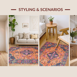 Ultra Soft Area Rug, Non Slip, Stain Resistant, Washable Area Rugs for Living Room, Bedroom, Vibrant Transitional Diamond Pattern(Orange)