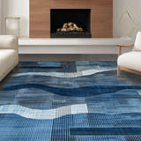 Ultra Soft Area Rug, Non Slip, Stain Resistant, Washable Area Rugs for Living Room, Bedroom, Contemporary Geometric Patterned Aesthetic(Blue)