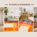 Ultra Soft Area Rug, Non Slip, Stain Resistant, Washable Area Rugs for Living Room, Bedroom, Chic Distressed Colorful Patterns(Orange)