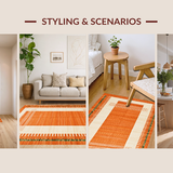 Ultra Soft Area Rug, Non Slip, Stain Resistant, Washable Area Rugs for Living Room, Bedroom, Vibrant Earthy Geometric Motif(Orange)