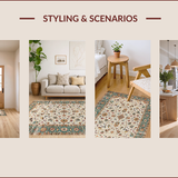 Ultra Soft Area Rug, Non Slip, Stain Resistant, Washable Area Rugs for Living Room, Bedroom, Elegant Neutral Floral Arrangement(Ivory)