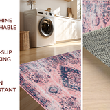 Ultra Soft Area Rug, Non Slip, Stain Resistant, Washable Area Rugs for Living Room, Bedroom, Artful Bright Medallion Style(Pink)