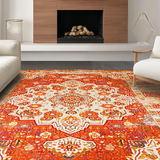 Ultra Soft Area Rug, Non Slip, Stain Resistant, Washable Area Rugs for Living Room, Bedroom, Contemporary Bright Floral Impression(Orange)