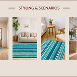 Ultra Soft Area Rug, Non Slip, Stain Resistant, Washable Area Rugs for Living Room, Bedroom, Striped Teal Balcony Minimalist Plastic Carpet(Blue)