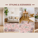 Ultra Soft Area Rug, Non Slip, Stain Resistant, Washable Area Rugs for Living Room, Bedroom, Stylish Circular Pastel Harmony(Pink)