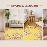 Ultra Soft Area Rug, Non Slip, Stain Resistant, Washable Area Rugs for Living Room, Bedroom, Contemporary Cheerful Flower Layout(Yellow)