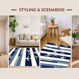 Ultra Soft Area Rug, Non Slip, Stain Resistant, Washable Area Rugs for Living Room, Bedroom, Coastal Blue Toned Geometric Appeal(Blue)