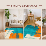 Ultra Soft Area Rug, Non Slip, Stain Resistant, Washable Area Rugs for Living Room, Bedroom, Luxurious Low Pile Artistic Print(Blue)