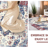 Ultra Soft Area Rug, Non Slip, Stain Resistant, Washable Area Rugs for Living Room, Bedroom, Chic Colorful Tiled Medallion Style(White)